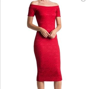 dress the population red jemma off the shoulder